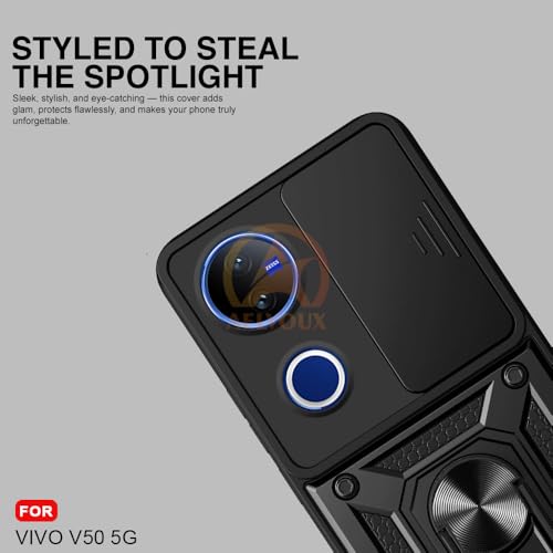 Image of Armor Bumper Back Cover Case for Vivo V50 /V50e /Vivo T4R /V50 Elite Edition /iQOO Z10R 5G Rotating Camera Cover, Ring Holder & Kickstand | Heavy Duty & 360 Degree Protection Back Cover (Black)