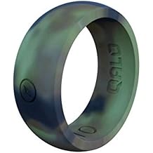 QALO Mens Classic Rubber Silicone Ring, Wedding Band, Breathable, Durable Rubber Wedding Ring for Men, 8.5mm Wide 2.5mm Thick, Camo, Size 14