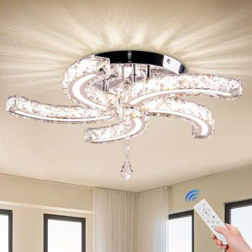 Cainjiazh Lámparas de Cristal Regulables Lámparas de Techo de Cristal Modernas Lámpara de Techo de Acrílico Led Flush Mount para Comedor Salón Dormitorio Pasillo Mando a Distancia