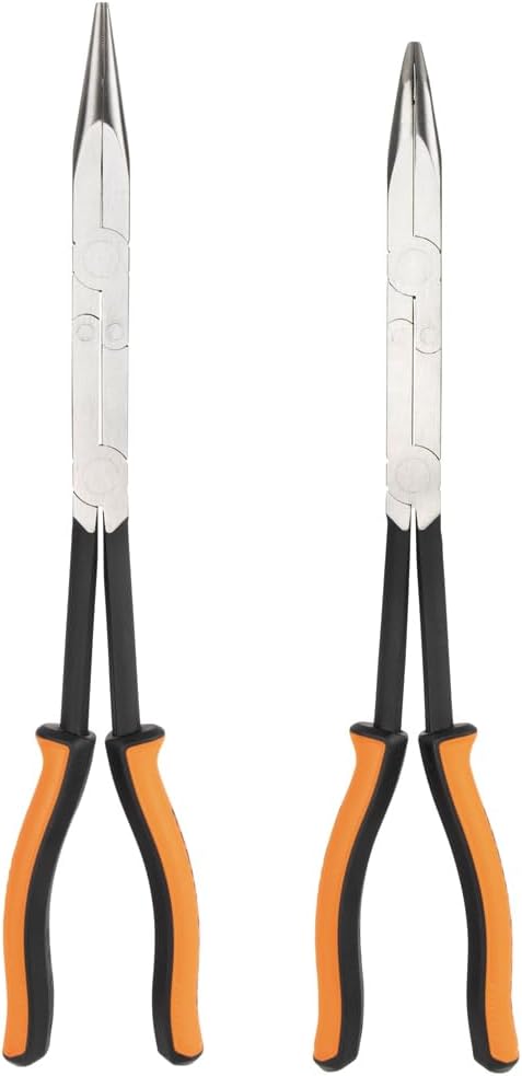 Klein Tools 71402 Needle Nose Pliers and Bent Nose Pliers Set, Knurled Jaws, Double Rivet, Extended Reach for Tight Spaces, 13-Inch, 2-Piece