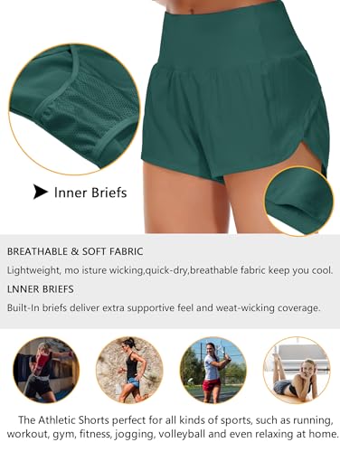 Origiwish Women's High Waisted Running Shorts with Liner Quick Dry Athletic Workout Shorts Zipper Pockets 6