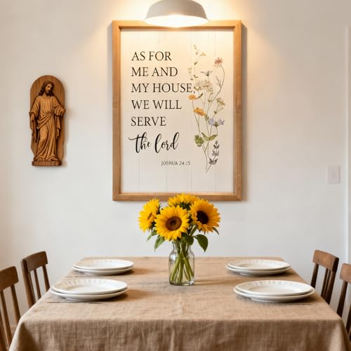 As For Me And My House We Will Serve The Lord Framed Wall Art 1116 Positive Religious Rustic Bible Verse for Christian God Jesus Christ Prayer Vintage Horizontal Holy Catholic Scripture Decor