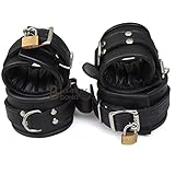 Real Cow Leather Wrist & Ankle Cuffs Set Black 4 Piece Padded Cuffs Lockable