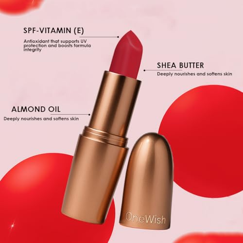 Image of One Wish Creamy Matte Lipstick - Not So Basic Red 28 | Long Lasting | Full Coverage | Smooth Finish | 3.8g