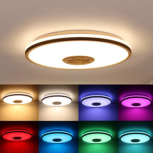 Smart Music LED Deckenleuchten APP Control Bluetooth LED Deckenleuchte mit Bluetooth Lautsprecher 36W Helligkeit Dimmbar und Farbwechsel Deckenleuchten für Küche Bad Esszimmer