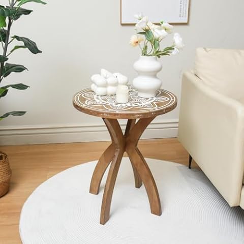 SAMGUYUE Rustic Accent End Table Farmhouse Side Table with Natural Top Handcrafted Finish Perfect for Family, Dining, or Living Room Elegant, Durable Design Enhancing Any Decor Cover
