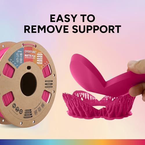 Image of OVERTURE Matte PLA 3D Printer Filament 1.75mm, Matt Surface & Low Warping Filament 1kg Spool (2.2 lbs), Accuracy + /- 0.02 mm, Fit Most FDM Printers (Matte Magenta)