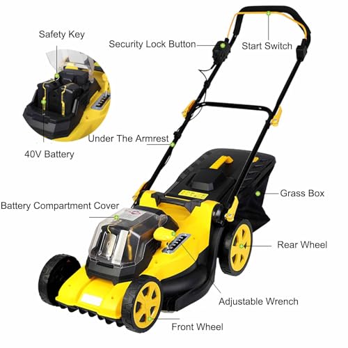 Cordless Lawn Mower, 40V Lithium-ion Electric Lawnmower with Brushless Motor, 16 inch Foldble Push Lawn Trimmer with 45L Grass Box, 6 Cutting Height Adjustments - Image 4