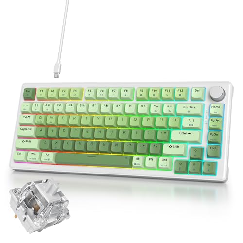 Image of 75% Creamy Mechanical Keyboard Green, Hot Swap RGB Gaming Key Board with Knob, Gasket Mount Wired TKL Keyboard 75 Percent, Pre-lubed White Switch Creamy Sounding Keyboards (82 Matcha)