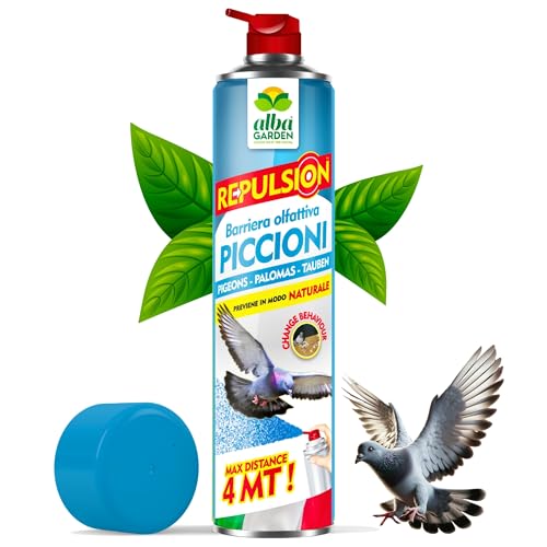 Albagarden - Repellente Piccioni - Effetto IMMEDIATO - Barriera Vegetale Olfattiva Anti Piccioni E Gabbiani - Disabituante E Dissuasore Scaccia Uccelli - Spray Gas 750 ml