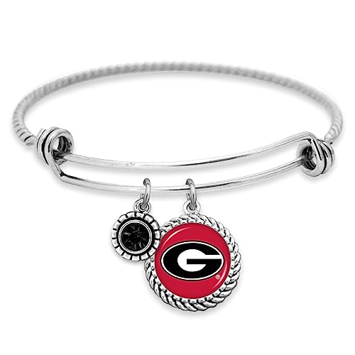 From the Heart 43356 Georgia Bulldogs Silver Olivia Crystal Silver Charm Bangle Bracelet