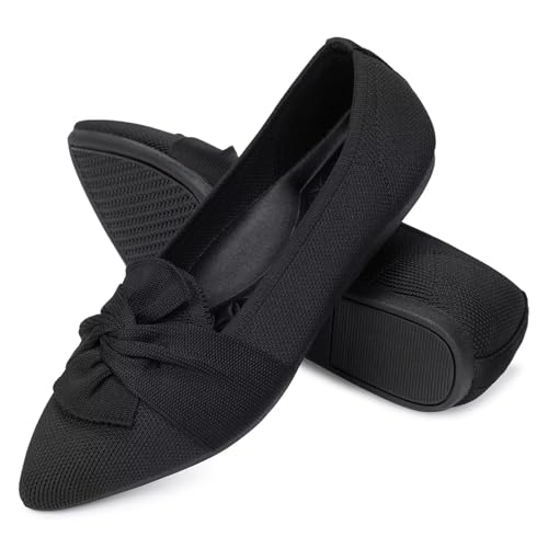 Image of Frank Mully Women's Casual Loafer Flats Slip On Loafer Shoes Comfortable Knit Flat Shoes Classics Pointy Toe Loafer Flats,for Work,Travel