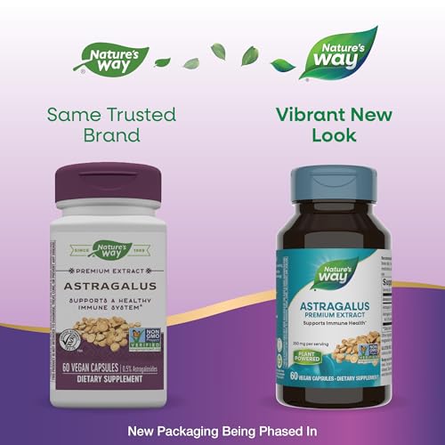 Nature's Way Astragalus Premium Extract, Supports Immune Health*, 250 mg Extract per Serving, Non-GMO Project Verified, 60 Vegan Capsules (Packaging May Vary) - Image 3
