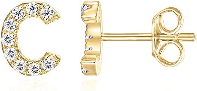 PAVOI 925 Sterling Silver, 14K Gold Plated, CZ Simulated Diamond Stud Earrings Fashion Alphabet Letter Initial Earrings