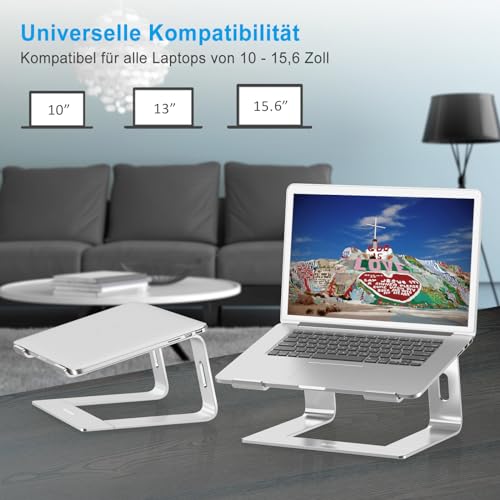 BoYata Laptop Ständer, Ergonomisch Aluminium Notebook Ständer, Tragbarer Belüfteter Laptop Halterung, Laptopständer Kompatibel mit MacBook, Dell, HP, Samsung, Acer, Allen 10 - 14 Laptops-Silber