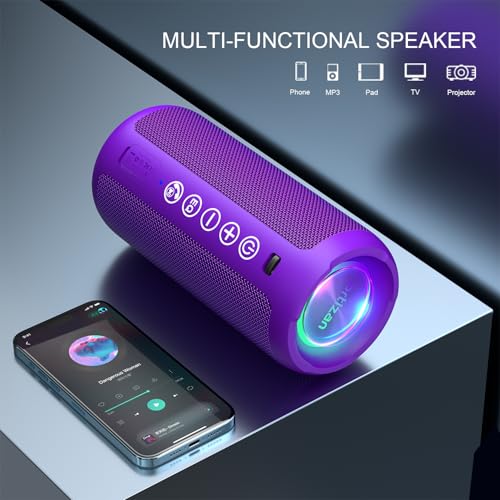 Image of Ortizan Portable Bluetooth Speaker: IPX7 Waterproof, 24W Loud Sound, Deep Bass, Bluetooth 5.3, LED Lights, Wireless Stereo Pairing, 30H Playtime, for Home /Outdoor /Party /Beach, Birthday Gift, Purple