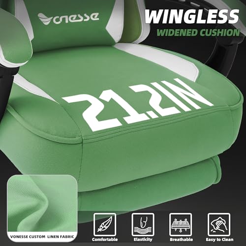 Image of Vonesse Gaming Chair, Computer Chair Fabric with Pocket Spring Cushion, Office Chair with Footrest and Massage Lumbar Support, Reclining Gaming Chairs for Adults 250LBS (Green)