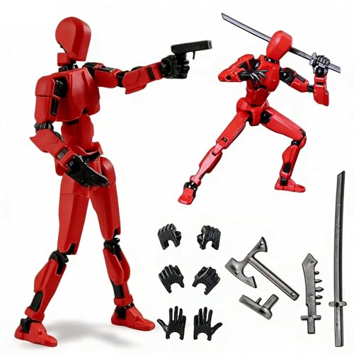 Image of Assembly Completed Titan 13 Action Figures Set,3D Printed Multi-Jointed Movable Nova 13 Robot T-13 Lucky 13 Collectible Figurines Model for Desktop Decor Gift (Red)