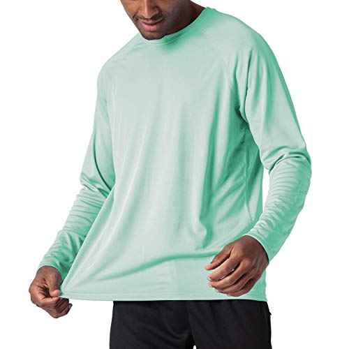 Magcomsen Men's Hiking Long Sleeve Shirt, Quick Dry Workout Baselayer, Rash Guard - Lake Blue #TOP2