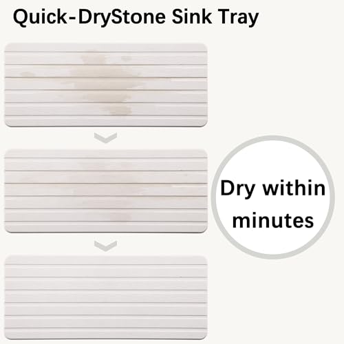 Image of NiuYichee 2 PCS Water Absorbent diatomite Coasters, 9.5 inch x 4 inch Water Absorbing Stone Tray for Sink, Stone Drying mat for Kitchen Counter, Stone soap Tray Used for Hand Soaps & toiletries & Plants