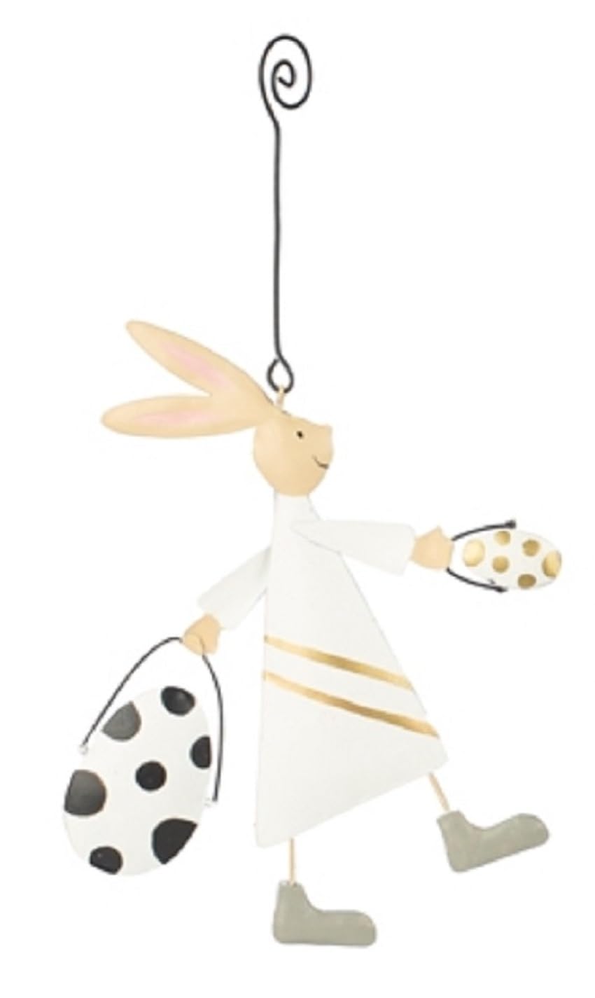 origineller und ausgefallener Anhänger Osterhase mit Osterei als beidseitig bemalte federleichte Metallfigur in 3 verschiedenen Ausführungen einzeln oder als 3-er Set (3-er Set Sortiert)
