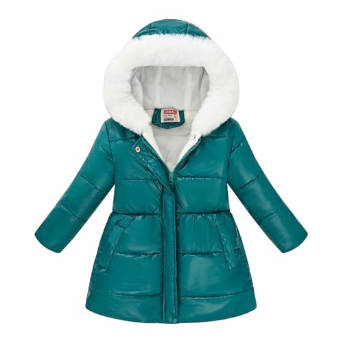 Girls Snow Coat Kids Fur Collar Hooded Puffer Jacket Long Sleeve Padded Down Outerwear Overcoat Snowsuit 4-11 Years