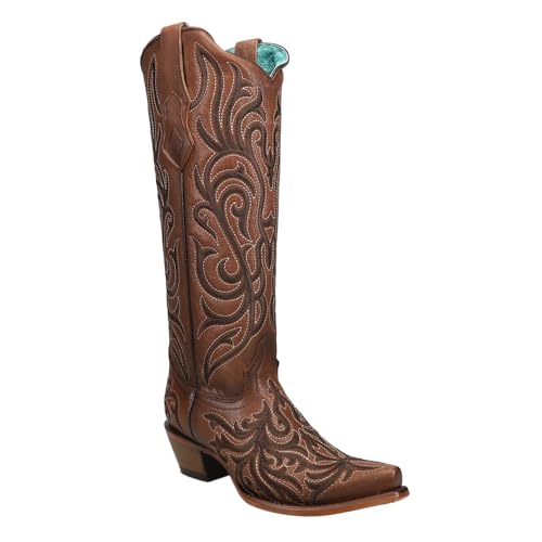 Corral Boots Womens Embroidered Snip Toe Casual Boots Mid Calf Mid Heel 2-3" - Brown2