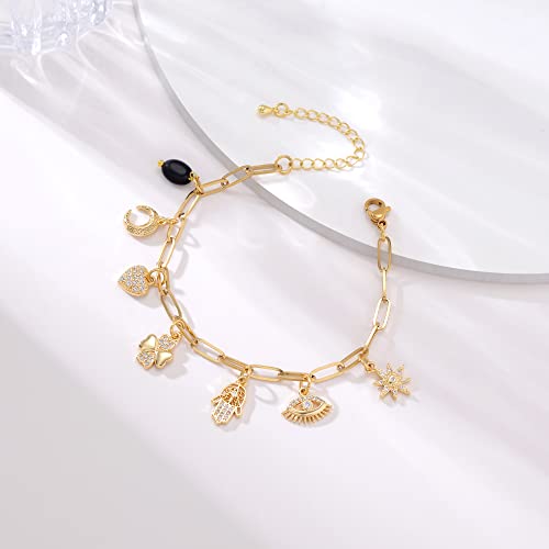 Powerful Handmade Amulet Bracelet For Women Girls 14K Gold Plated Dainty Link Paperclip Bracelet Handmade Adjustable Amulet Bracelet For Protection Evil Eye And Good Luck For Friendship #TOP4