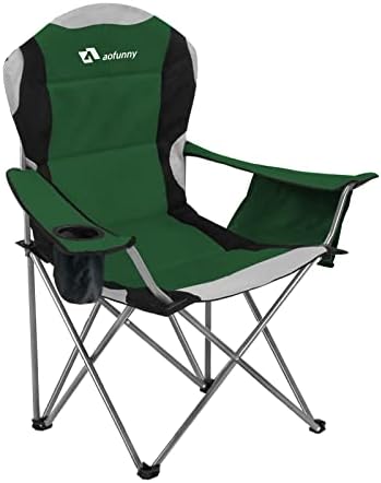 aofunny Camping Chair, Padded Camping Chairs for Adults with Cooler Pocket and Cup Holder, Portable Folding Chair with Carrying Bag, Holds up to 250lb - Lightweight 6.6lb, Soccer, Picnic (Green)