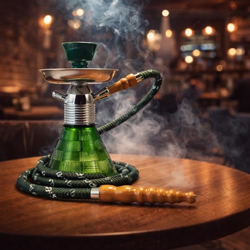 Image of AL-Sheesh Petite Glass Hookah | Designer Alumunium 9 inch Inch Glass, Iron Hookah Set For Heavy Smoke | Perfect for Party (Green)