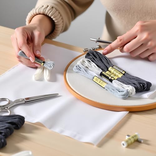 Image of 8Pcs 7.5m Cotton Stitch Embroidery Thread Floss DIY Friendship Bracelets Floss Craft Sewing Skeins Grey Fashion Embroidery Floss for Arts,Embroidery Thread and Floss, Crafts and Sewing