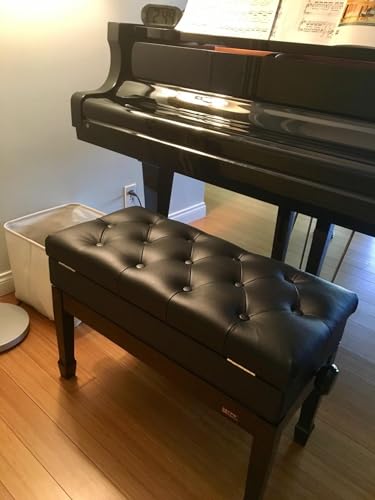 CPS Imports Genuine Leather Adjustable Duet Size Artist Piano Bench Stool in Ebony with Music Storage - Thumbnail 2