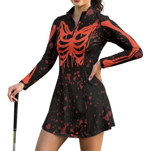 TSOVTHRID Funny Skull Women's Golf Dresses with Pockets and Built in Shorts