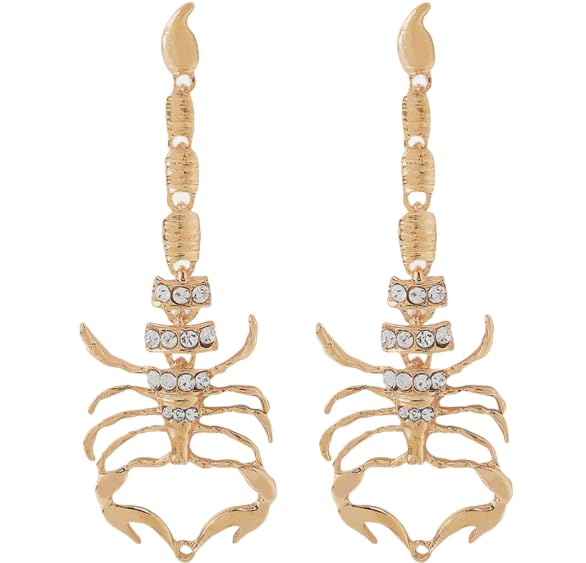 Boucles d'oreilles scorpion en acier inoxydable doré et strass de qualité