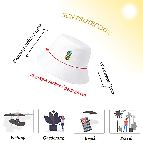 Zlyc Unisex Fashion Embroidered Bucket Hat Summer Fisherman Cap For Men Women Teens (Pineapple, White) #TOP6