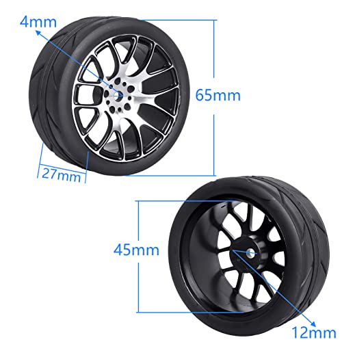 Hobbypark Glued Aluminum Od 2.55" 12Mm Hex Wheels & Rubber Tires Set 1/10 Rc On-Road Touring Drift Car Replacement For Traxxas Tamiya Hpi Hsp Redcat (4-Pack) (Color 02) #TOP1