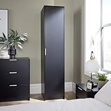 Home Source Phoenix Wardrobe with 1 Door | 180cm Tall Black| Hanging Rail & Storage Shelf | Contemporary Bedroom Furniture | 40D x 48W x 180H cm