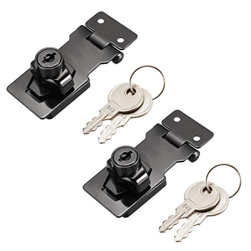 Image of uxcell Keyed Hasp Lock 80mm Twist Knob Keyed Locking Hasp for Door Cabinet Keyed Different Bright Black 2 Pcs