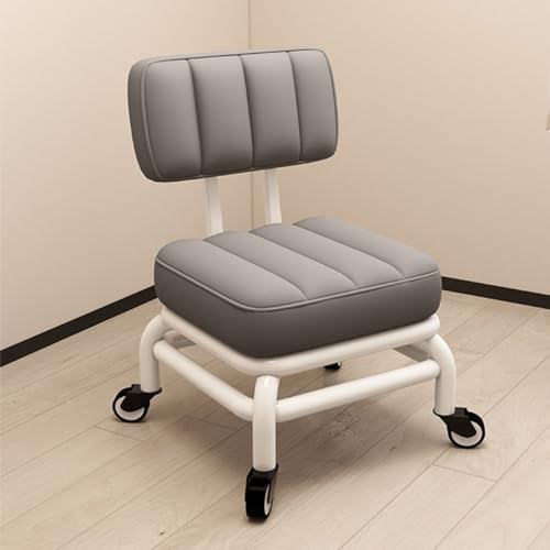 Taburete rodante con soporte para la espalda, giro de 360 grados, piel sintética suave, marco de metal, ideal para el hogar, oficina, garaje y uso de masajes