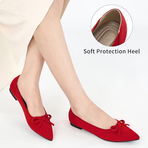 Image of Ablanczoom Ballet Flats Shoes for Women: Dressy Pointed Toe Bow Knit Flats Comfortable Slip On Work Business Casual Shoes