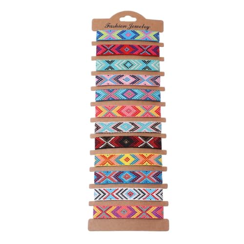 Image of 12 Pcs Woven Friendship Bracelets Bulk Colourful Adjustable Bohemian Style Friendship Bracelets Braided Rope Wrist String Chain Gift Set