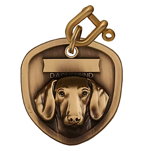 Vintage Pure Copper Pet ID Tags,Personalized Dog Tags,Three-Dimensional Relief Pet Pattern,Lettering on The Front and Back,Custom Pet Tags (A24-Dachshund)