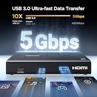 UGREEN HDMI KVM Switch 1 Monitor 2 Computers, 4K@60Hz with 4 USB 3.0 Ports KVM Switches for 2 Computers Share One HDMI Monitor Keyboard Mouse Hard Drives Webcam with 2 USB Cables, Controller