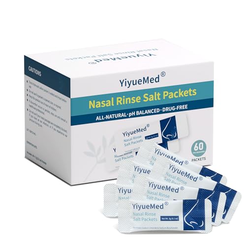 YiyueMed Nasal Rinse Salt Packets, 60 Count - Pre-Measured Sinus Rinse Refills for 300 mL Neti Pot, Sinus Rinse Bottle & Nasal Irrigation Systems – Gentle Daily Nasal Cleansing