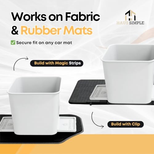 Image of Car Trash Can with Stability Wings - Leakproof Portable Garbage Bin for Fabric & Rubber Mats - Compact Durable Plastic Auto Organizer for Cars, SUVs, Trucks (White, Small)