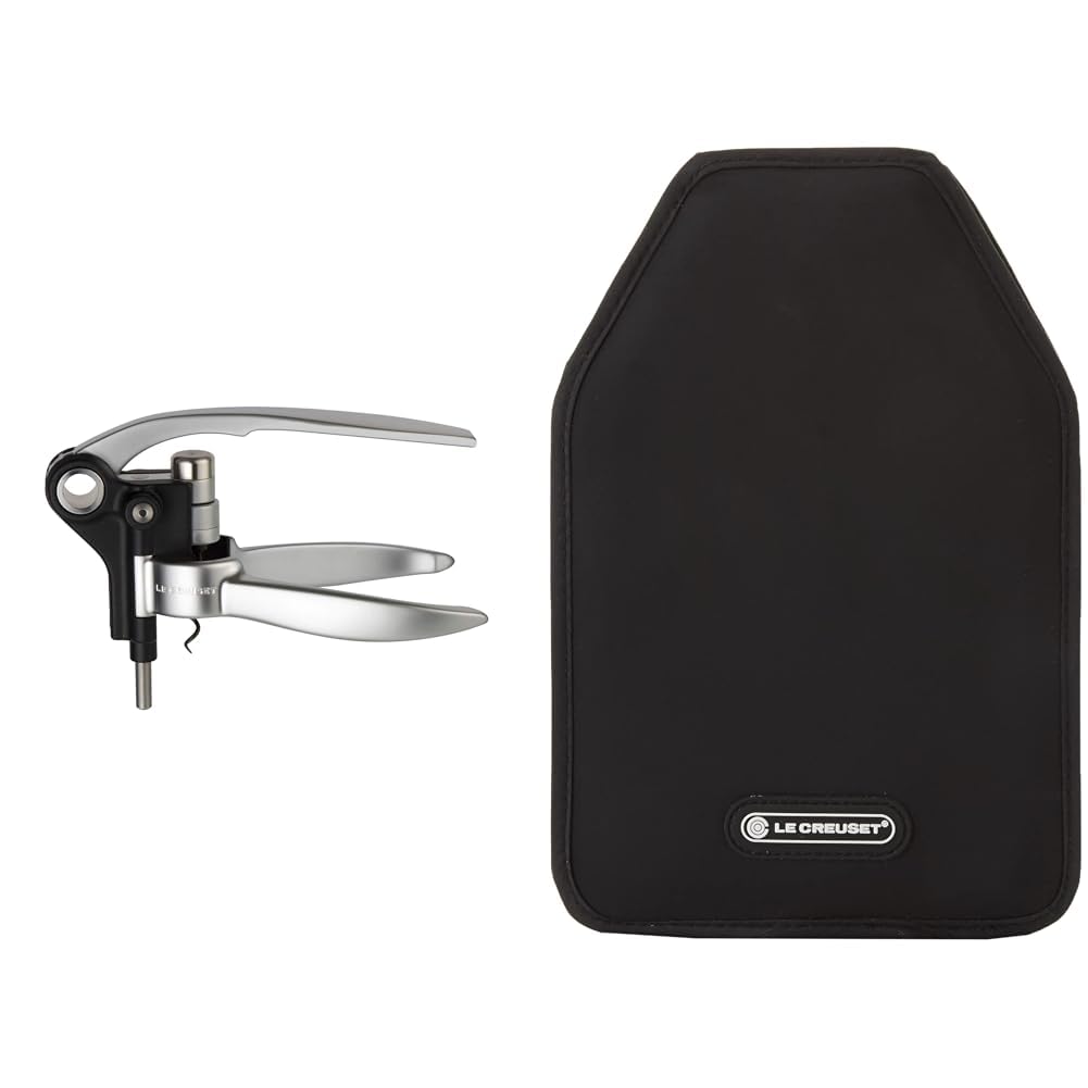 Le Creuset, Professioneller Korkenzieher, Entfernung von Weinkorken, Silber (Metal), LM250 & Aktiv-Weinkühler für Wein oder Champagner, Schwarz