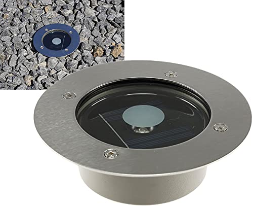 ChiliTec Bodeneinbaustrahler mit Solar Bodeneinbauleuchte für Aussen - Rund Ø 12 x 4cm - IP44 LED Bodenstrahler für Beleuchtung Garten Terrasse Wegleuchte Witterungsbeständig Edelstahl/Weiß