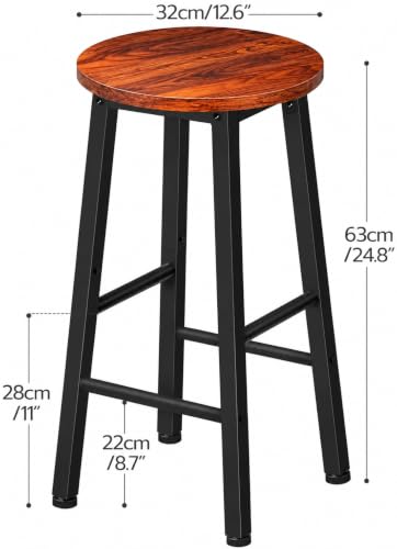Image of Wooden Bar Stool Set for Kitchen Island, Bar, Dining & Cafe - Heavy Duty Metal Frame | High Stools for Breakfast Counter (Set of 2)