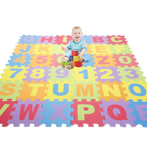 Alfombra Puzzle para Niños,36 Piezas Puzzle Alfombra Bebé,Alfombrilla Goma Espuma Suave Eva Alfombras de Numeros y Letras (A-Z) para Bebé Ideal para Aprender