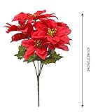 Cymax 4 Pcs Poinsettia Artificial Christmas Flowers 7 Head Fake Poinsettia Bush Flowers Silk Fabric Floral Decorative Ornament for X’mas Tree Wreath Decor Holiday Home Wedding Party Decoration - Image 3